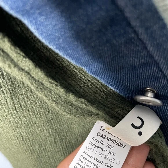 Commense Navy Green Panel Breasted Stretch Lapel Knit Top size medium - Picture 5 of 6